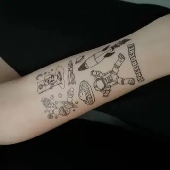10 Kos/set Srčkan Vesoljske Ladje, Raketne Astronavt Tattoo Nalepke Body Art Nepremočljiva Začasni Tattoo Nalepke Okraski Stranka