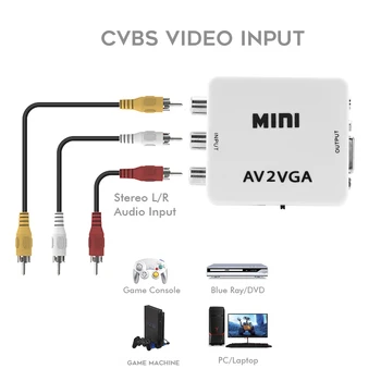 1080P AV RCA za VGA Video Pretvornik Mini AV2VGA / CVBS + Audio Video Converter Conversor z 3.5 mm Audio, da PC HDTV Pretvornik
