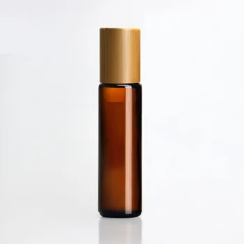 15ML Naravnega Bambusa, Lesa Pokrov Mat Frost Oranžna Stekla Kozmetični Parfum Eterično Olje Pakiranje Jekla Noge Roll Na Steklenice