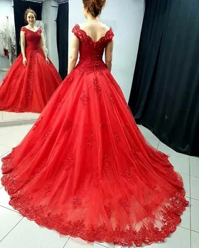 2021 Princesa rdeča poroka Obleke Skp rokavi V Vratu Čipke Aplicirano Črto Til poročne obleke sodišče vlak poroka Oblek plus velikost