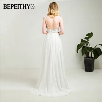 2021 Vestido De Novia Proti-Vrat Šifon Poročne Obleke S Kristalno Pasu Meri Plaži Preproste Poročne Obleke