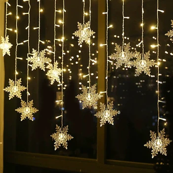 4m LED Snežinka Ledenica Lučka Božični Okraski, Zavese Snežinka Niz LED Luči Nepremočljiva Garland Pravljice, Utripajoča Svetloba