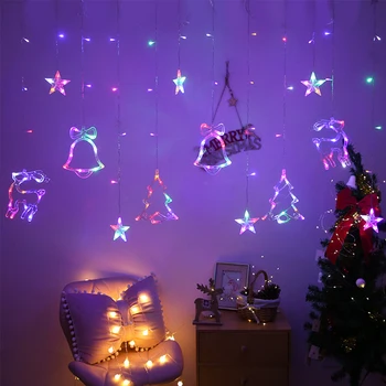 Božič LED Niz Zavesa Svetlobe Garland Zvezda, Luna 220V/110V Pravljice Luči za notranje Stranke Počitnice Razsvetljava Dekoracija
