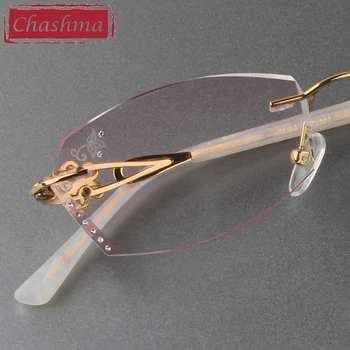 Chashma Rimless Zlato Bela Očala Cvet Titana Moda Eye Glasses Diamond Klesan Okvirji Ženske Sončna Očala Odtenek Objektiv