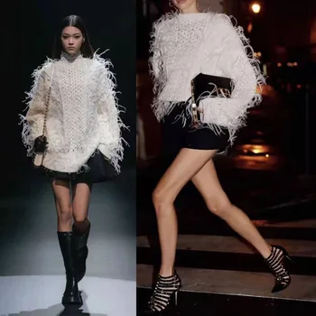 Haute couture classic beli pulover delovno intenzivne nesreča pero potegnite femme tassel svoboden pletene vrh ženske, pulover, oblačila