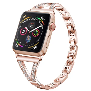 Iz nerjavečega Jekla, trak Za Apple Watch band 44 mm 40 mm Luksuzni diamantno Zapestnico apple gledati serije 5 4 3 2 1 iwatch band 42mm 38 mm