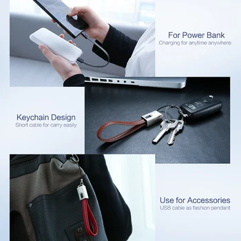 Keychain USB Kabel Micro USB Tip C Polnjenje Mini Usnje Kratek Kabel 20 cm Za Samsung S8 S9 Xiaomi Redmi Android Telefon 2A Kabel