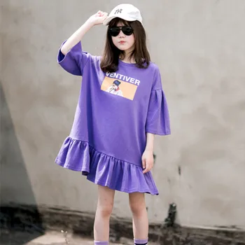 Moda za Dekleta, Obleko Tisk svoboden T Shirt Obleko za Dekle Poletje Priložnostne Otroci Oblačila Robe za Najstniške Ulične 8 10 12 Let