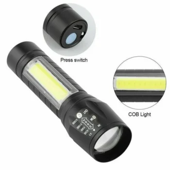 Nepremočljiva Prenosni T6 COB LED Taktično USB za Polnjenje 3 Načini Taborjenje Luč Zoomable Svetilka Svetilka Svetilka Osredotočiti Svetlobo