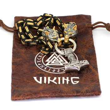 Nordijska Kača Vodja Moških Ogrlica Viking Nikoli ne Zbledi iz Nerjavečega Jekla Obesek Norse Amulet thor kladivo Pribor Kralj Verige Nakit