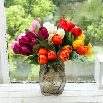 Novi 7-vodja šopek tulipanov umetne rože domov dekoracijo umetnih rastlin umetne rože