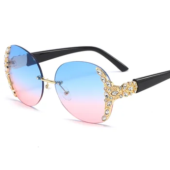 Novi Kristalni Rimless sončna Očala Ženske Luksuzne blagovne Znamke Oblikovalec Nosorogovo brez okvirjev Postopno sončna Očala Odtenki UV400