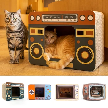 Pet Ustvarjalnih Valovita Mačka Legla Karton Navpično Scratcher Retro Radio Tv Cat Hiša, Igrače, Izdelki Za Hišne Živali Cama Par Gato