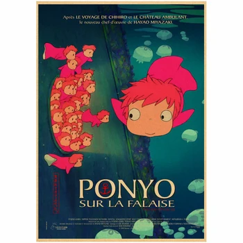 Vintage Plakat Klasičnih Hayao Miyazaki Ponyo Na Cliff Kraft Papir, Kraft Papir Za Plakat Bar Cafe Doma Dekorativno Slikarstvo Stenske Nalepke